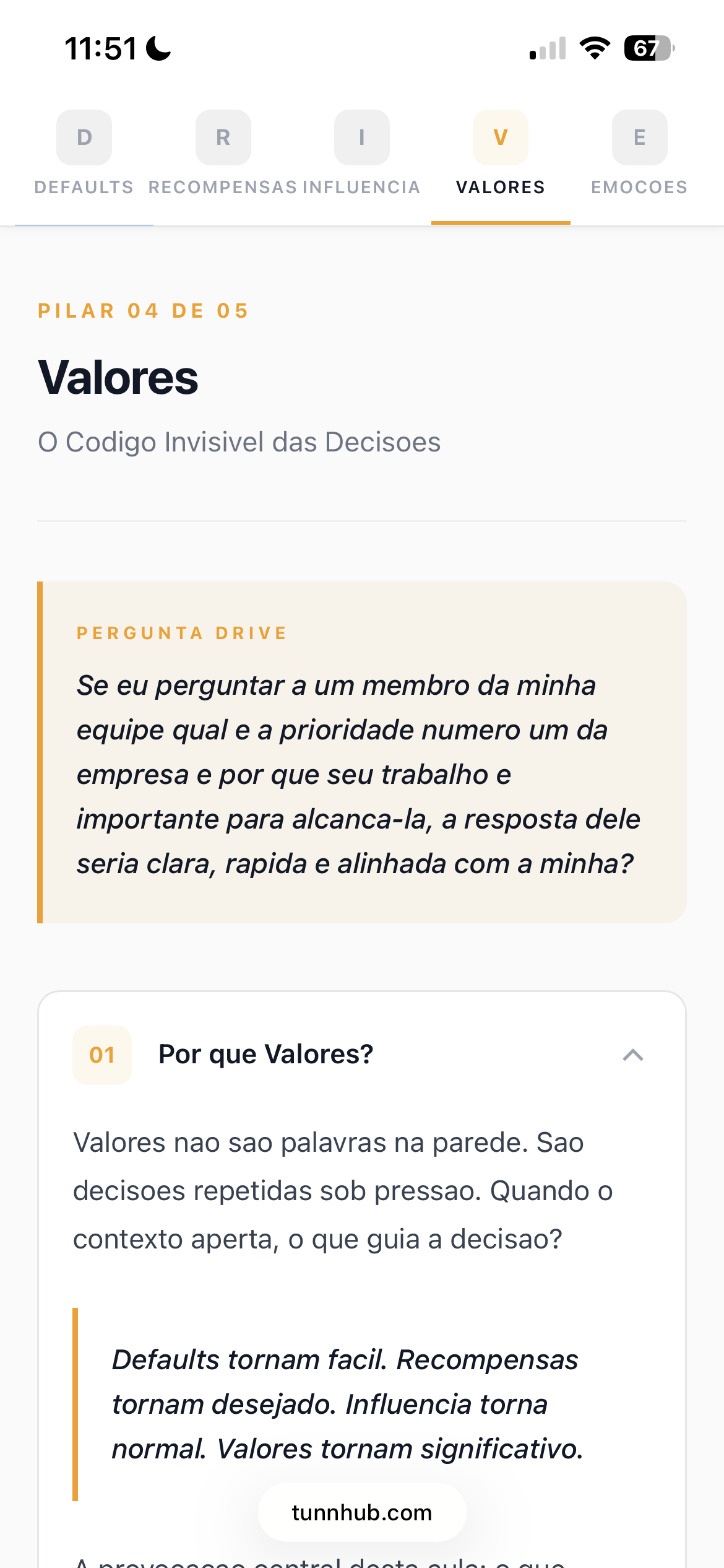 Pilar Valores no app DRIVE