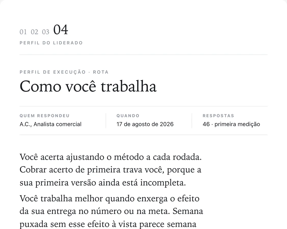 Relatório que o liderado responde sobre si mesmo e recebe de volta.