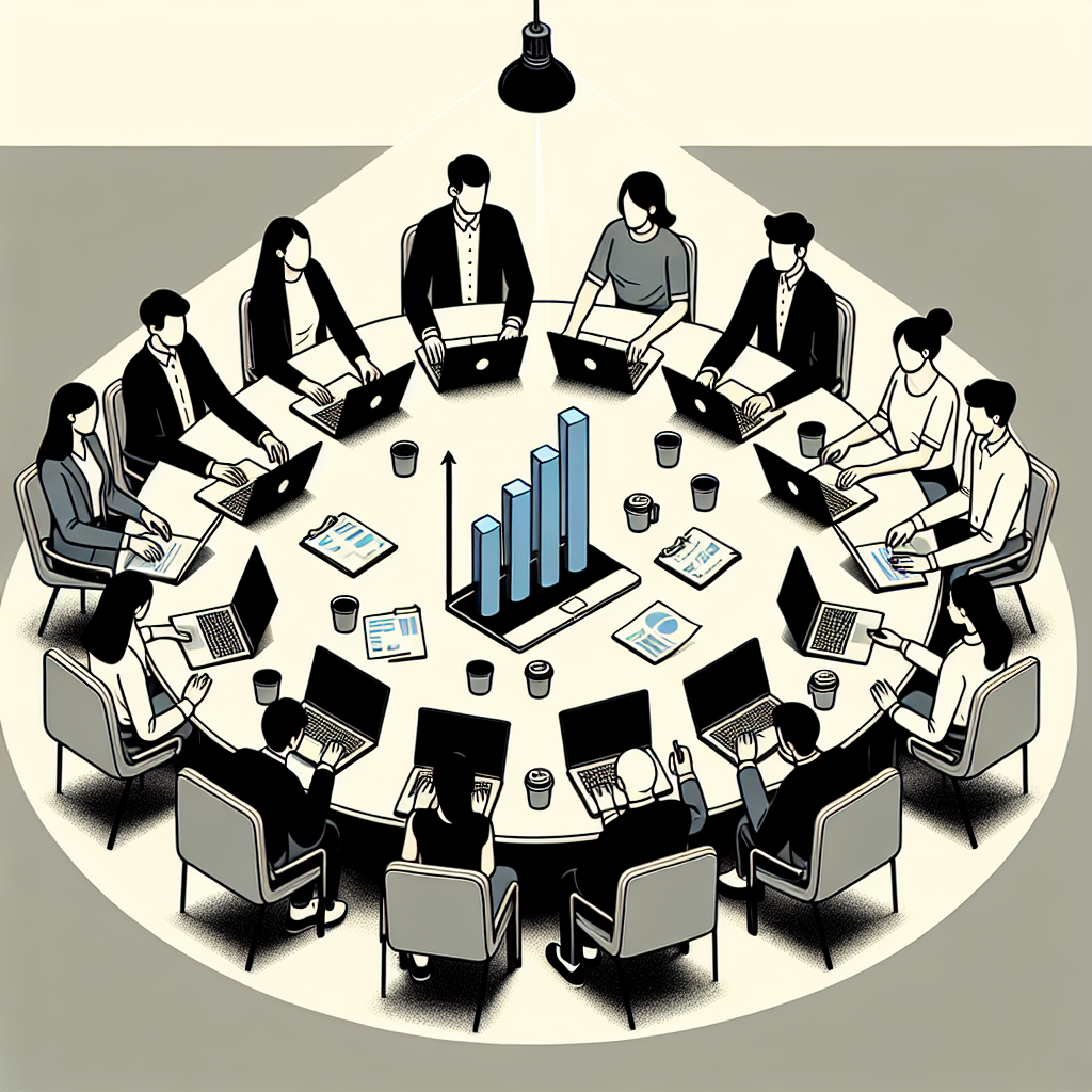 Equipe de vendas analisando dados em tempo real durante reunião estratégica